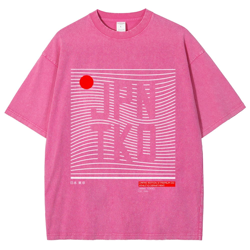 JPN TKO Wavy Lines  Premium Japan Tokyo Art Vintage Washed T-shirt