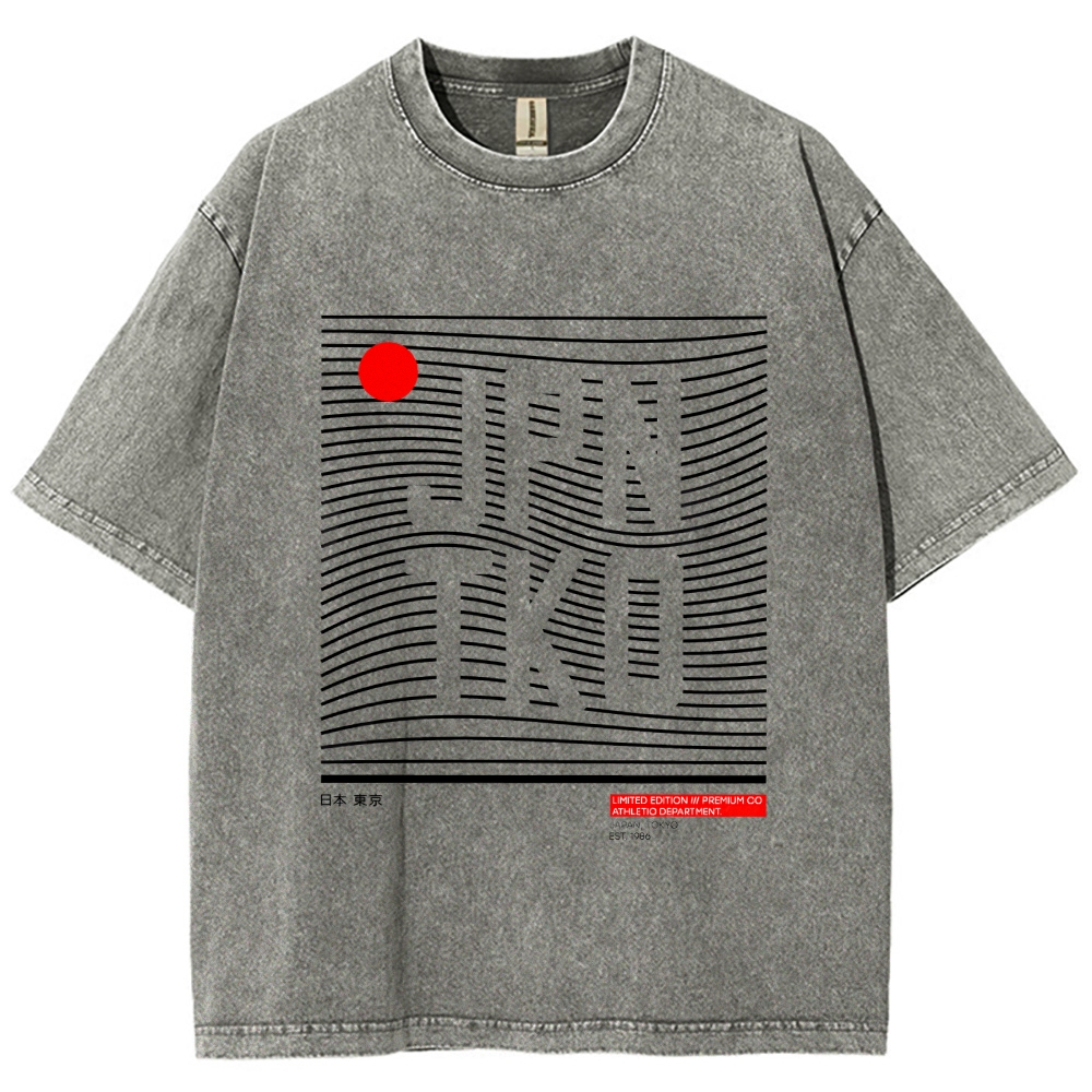 JPN TKO Wavy Lines  Premium Japan Tokyo Art Vintage Washed T-shirt