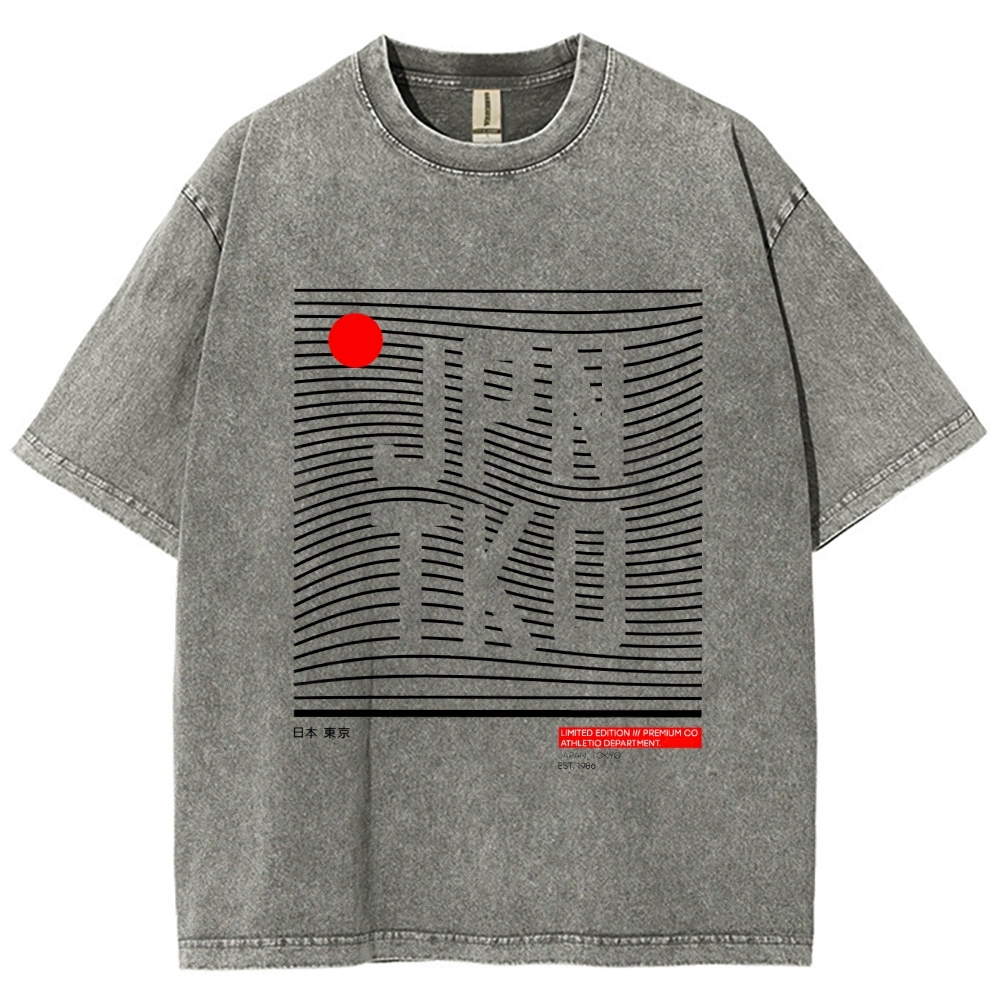 JPN TKO Wavy Lines  Premium Japan Tokyo Art Vintage Washed T-shirt