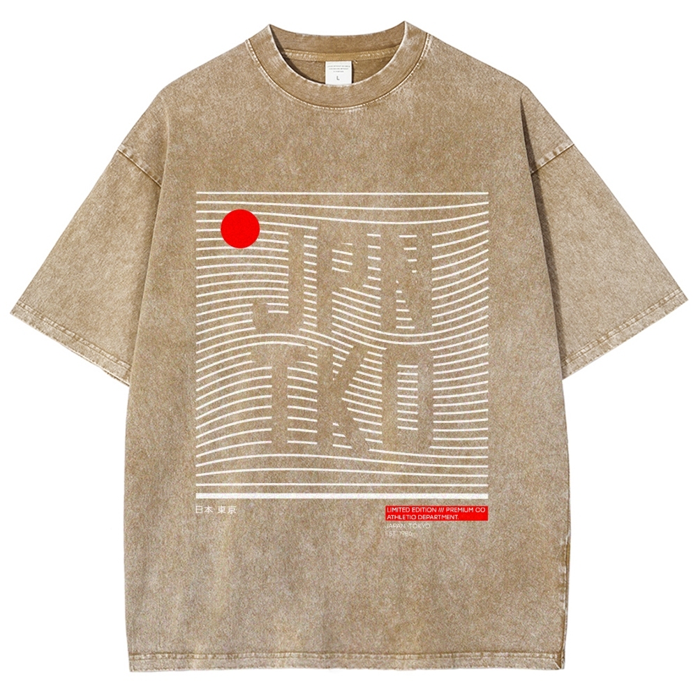 JPN TKO Wavy Lines  Premium Japan Tokyo Art Vintage Washed T-shirt