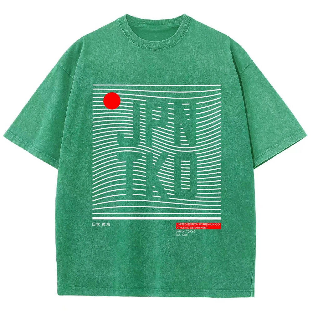 JPN TKO Wavy Lines  Premium Japan Tokyo Art Vintage Washed T-shirt