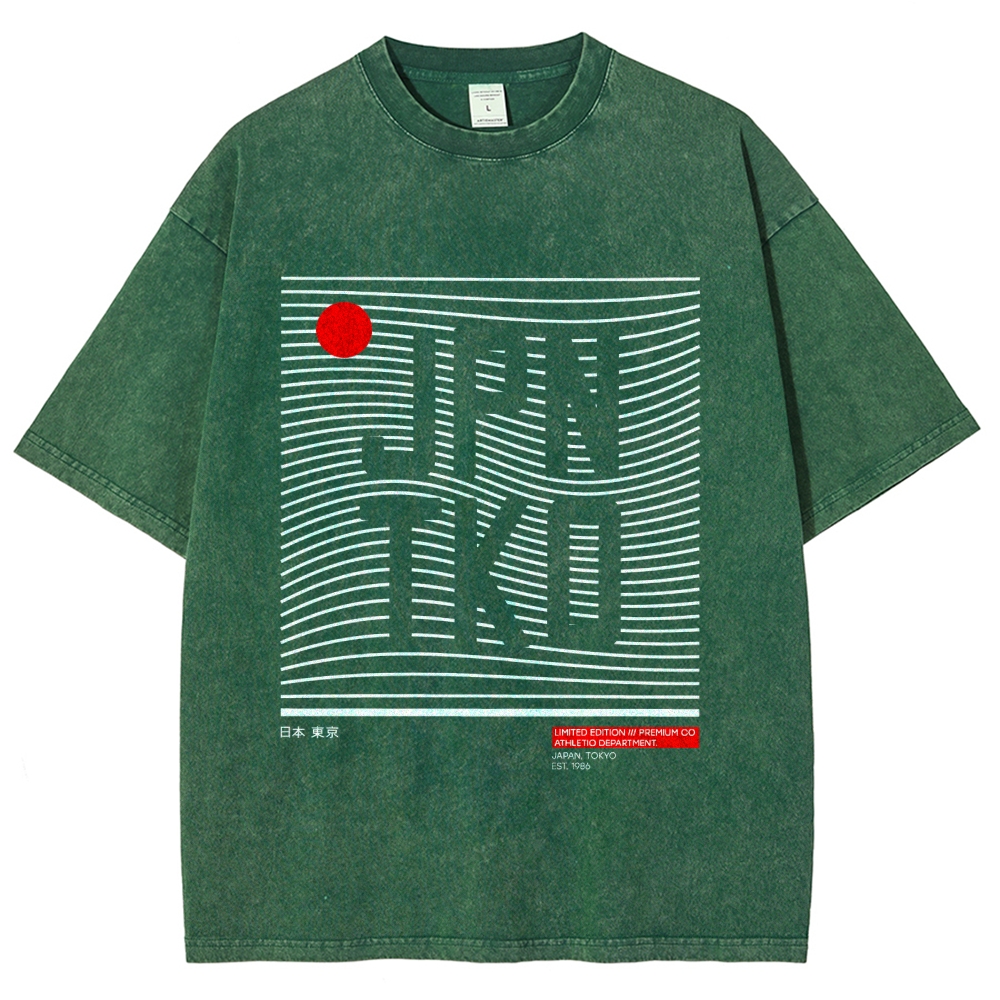 JPN TKO Wavy Lines  Premium Japan Tokyo Art Vintage Washed T-shirt