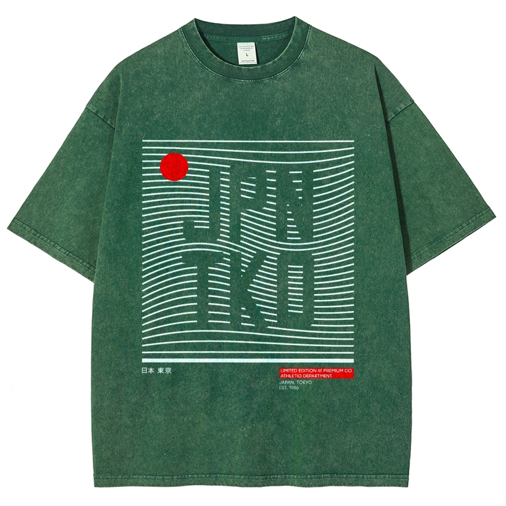 JPN TKO Wavy Lines  Premium Japan Tokyo Art Vintage Washed T-shirt