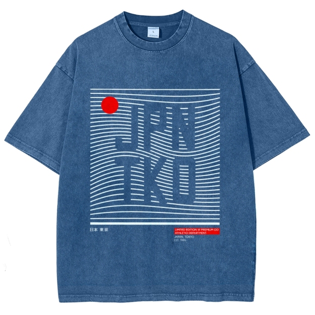 JPN TKO Wavy Lines  Premium Japan Tokyo Art Vintage Washed T-shirt