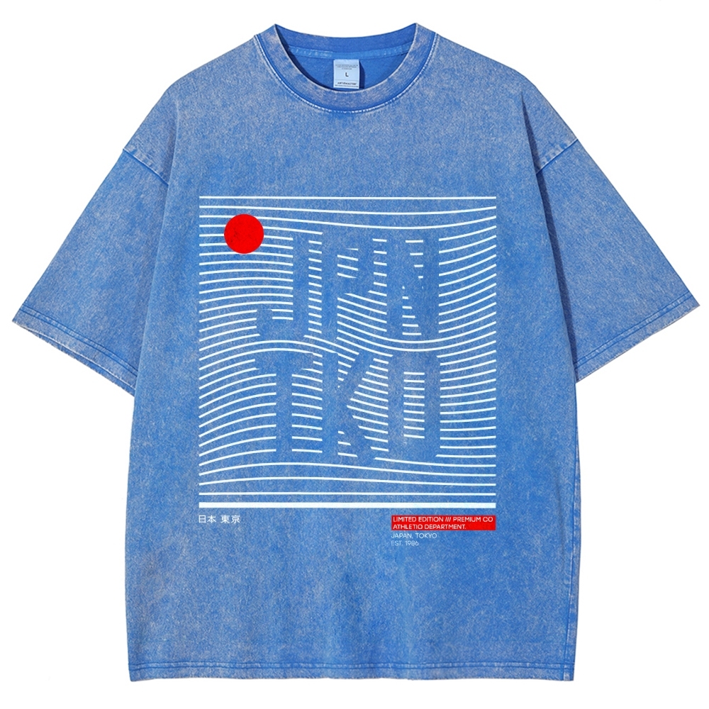 JPN TKO Wavy Lines  Premium Japan Tokyo Art Vintage Washed T-shirt