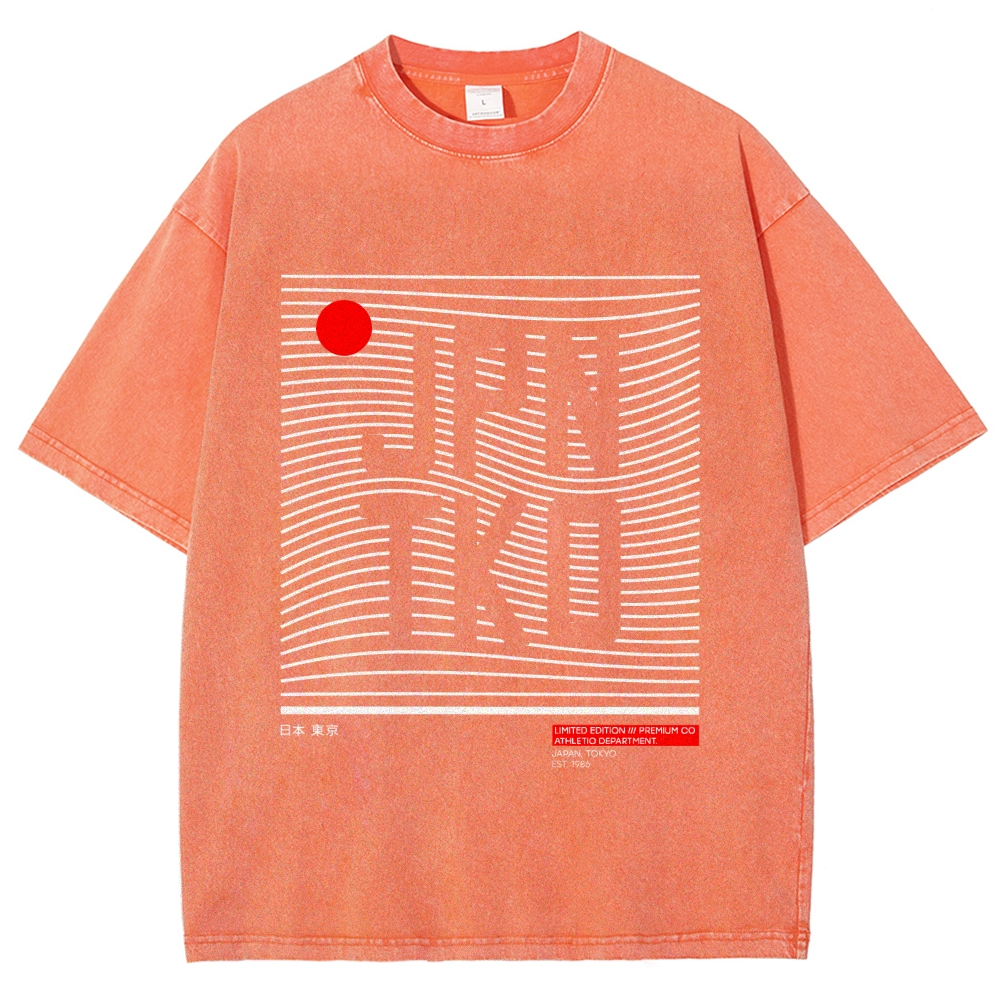 JPN TKO Wavy Lines  Premium Japan Tokyo Art Vintage Washed T-shirt