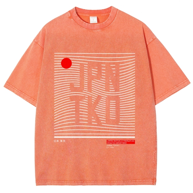 JPN TKO Wavy Lines  Premium Japan Tokyo Art Vintage Washed T-shirt
