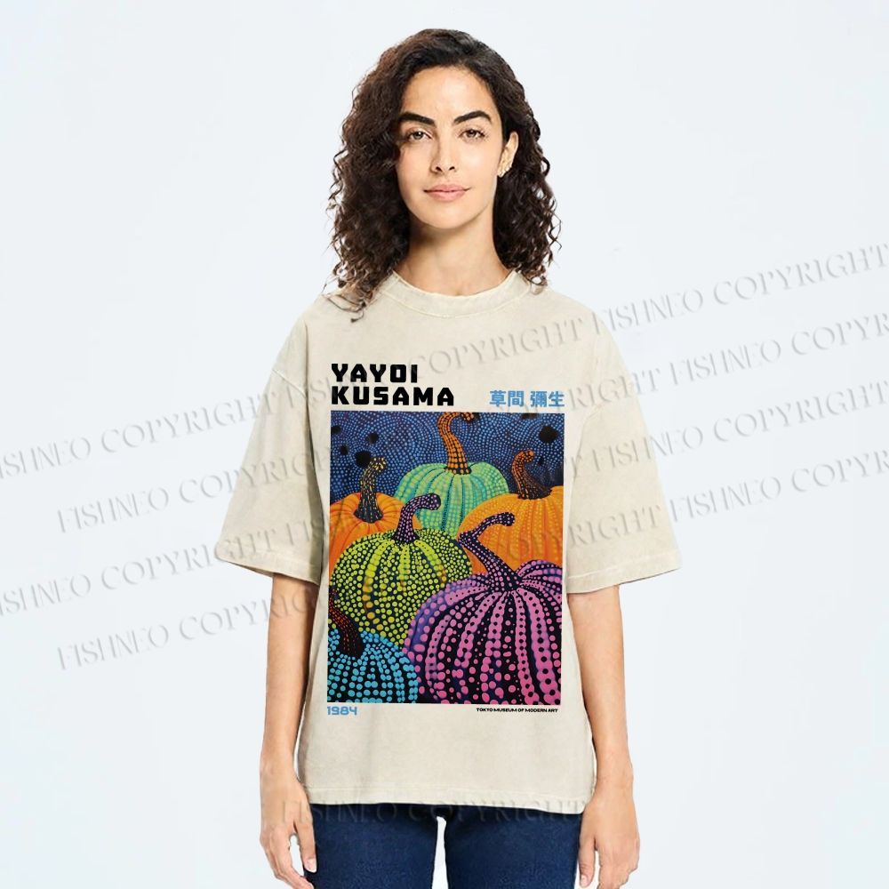 Unisex Yayoi Kusama Pumpkin Printed Washed Tee