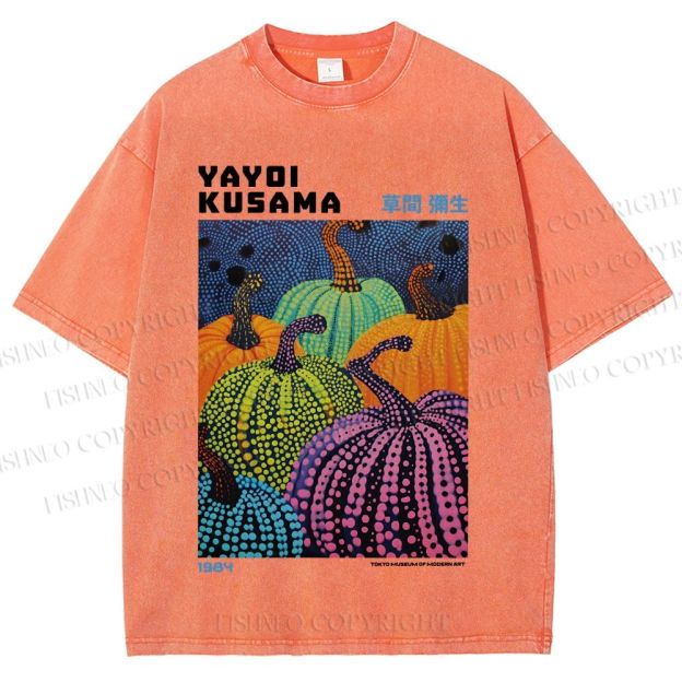 Unisex Yayoi Kusama Pumpkin Printed Washed Tee