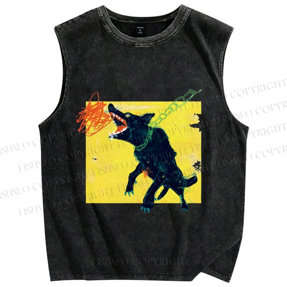 Unisex Wild Wolf Printed Washed Tank Top