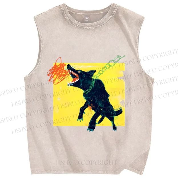 Unisex Wild Wolf Printed Washed Tank Top