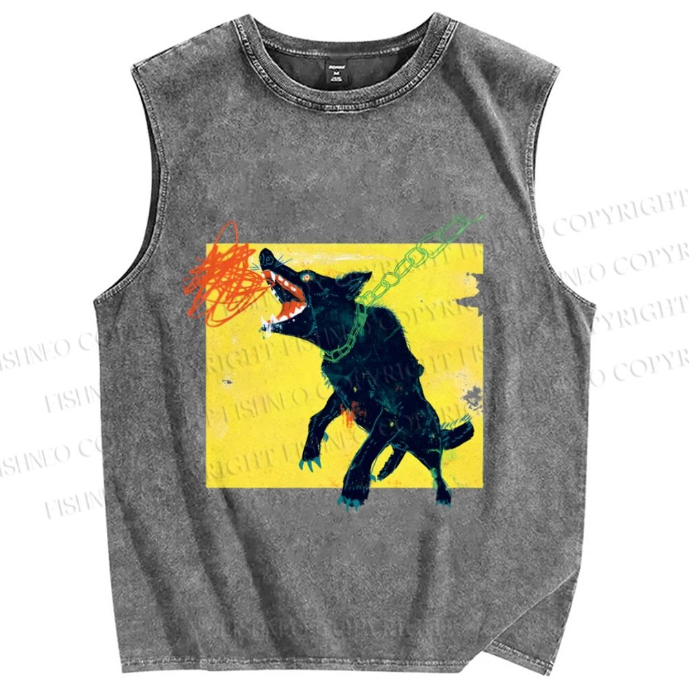 Unisex Wild Wolf Printed Washed Tank Top