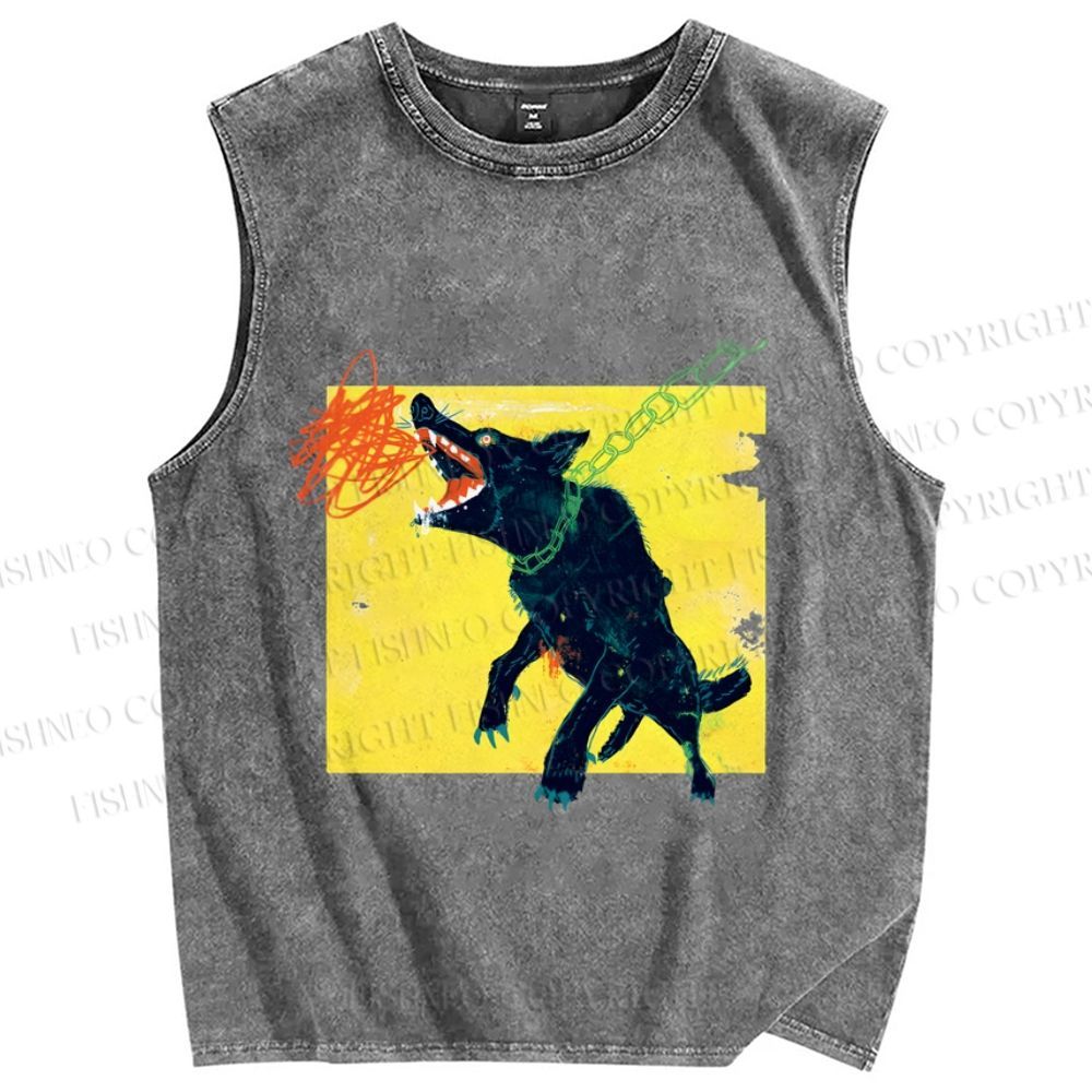Unisex Wild Wolf Printed Washed Tank Top