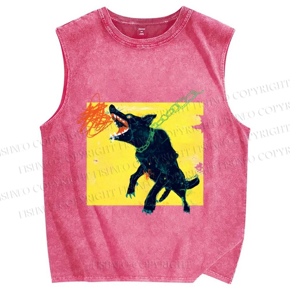 Unisex Wild Wolf Printed Washed Tank Top