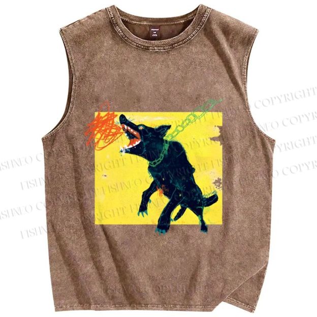Unisex Wild Wolf Printed Washed Tank Top