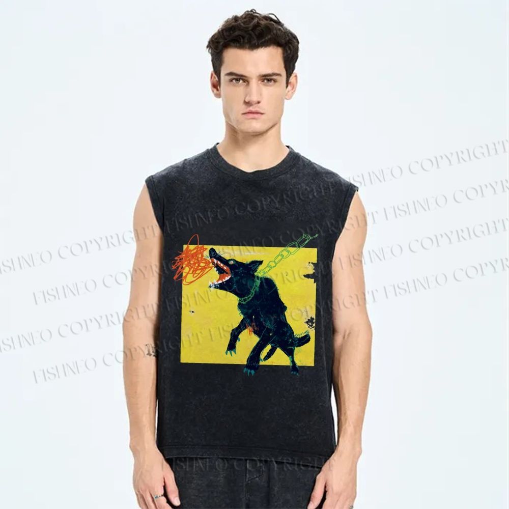 Unisex Wild Wolf Printed Washed Tank Top