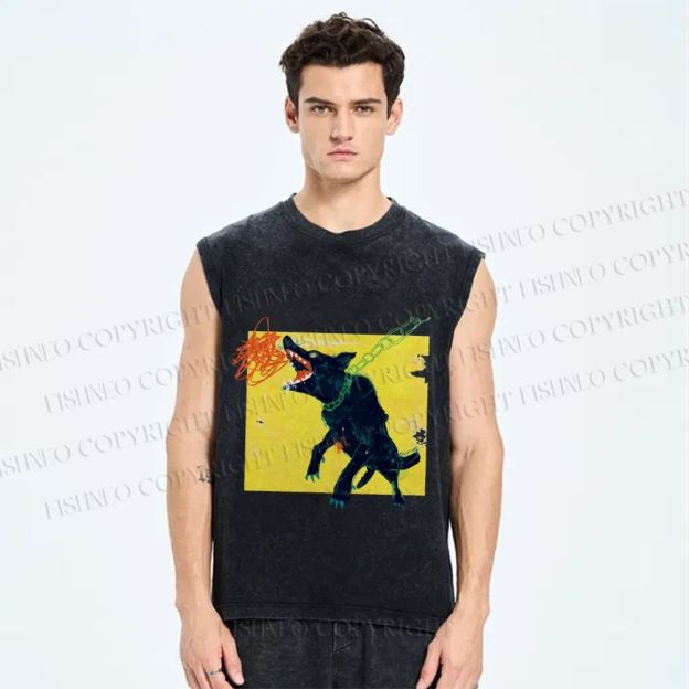 Unisex Wild Wolf Printed Washed Tank Top