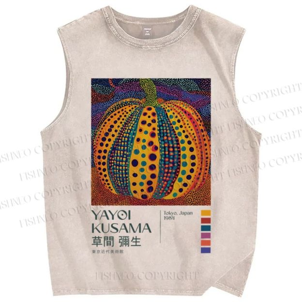 Unisex Yayoi Kusama Pumpkin Printed Washed Tank Top