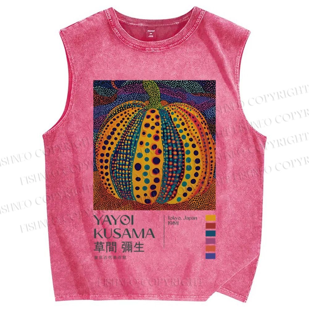 Unisex Yayoi Kusama Pumpkin Printed Washed Tank Top