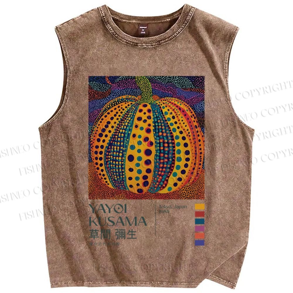 Unisex Yayoi Kusama Pumpkin Printed Washed Tank Top
