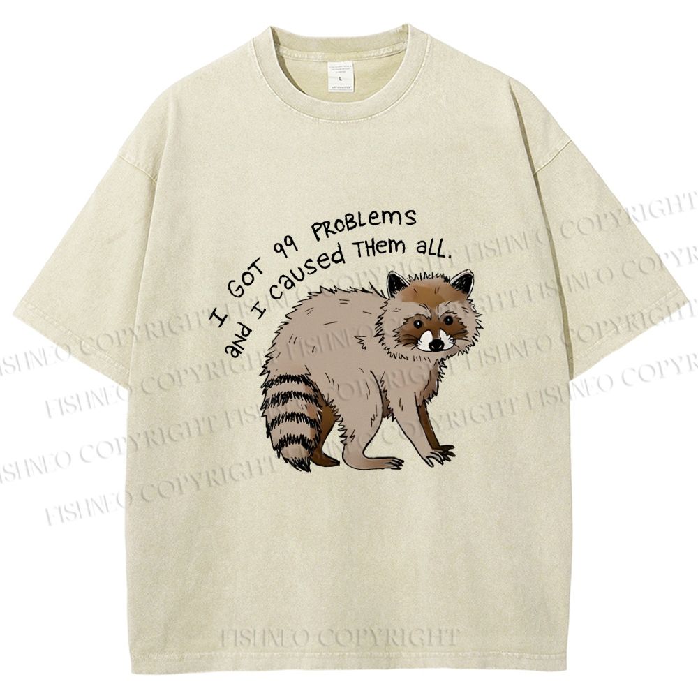 Unisex Raccoon Funny Meme Printed Washed Tee