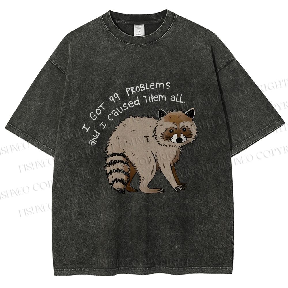 Unisex Raccoon Funny Meme Printed Washed Tee