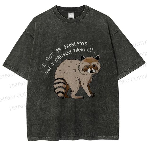 Unisex Raccoon Funny Meme Printed Washed Tee
