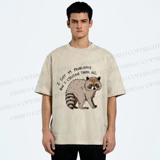 Unisex Raccoon Funny Meme Printed Washed Tee