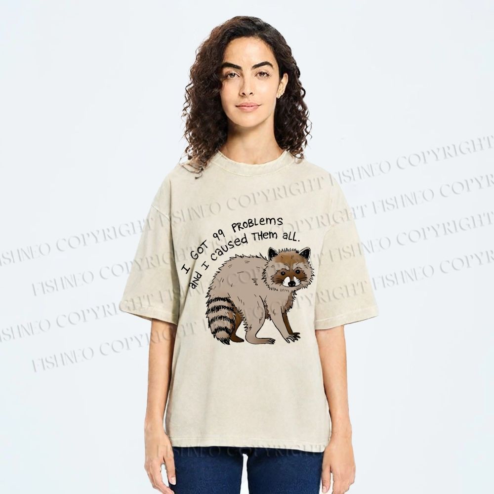 Unisex Raccoon Funny Meme Printed Washed Tee