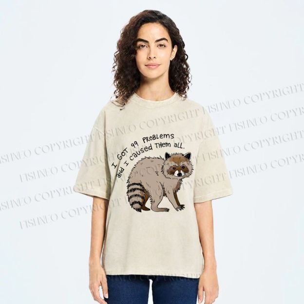 Unisex Raccoon Funny Meme Printed Washed Tee
