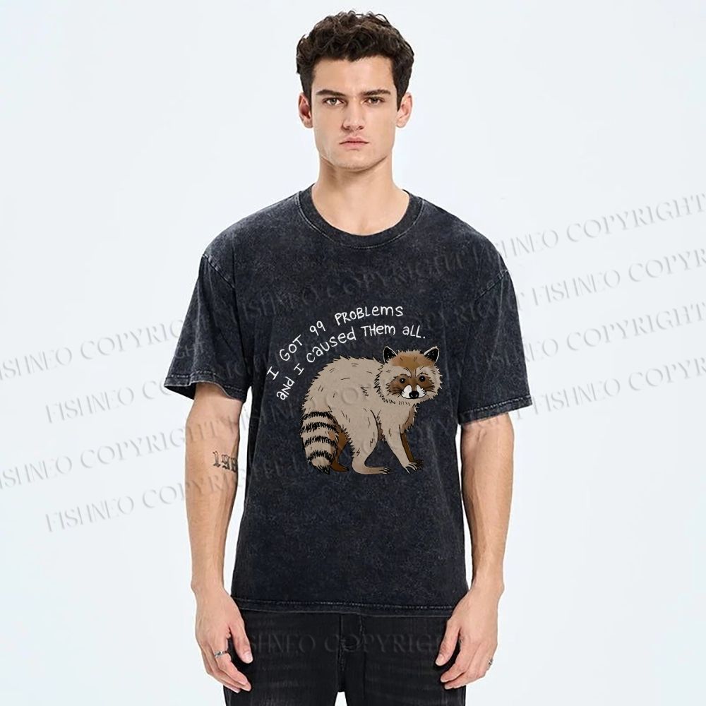 Unisex Raccoon Funny Meme Printed Washed Tee