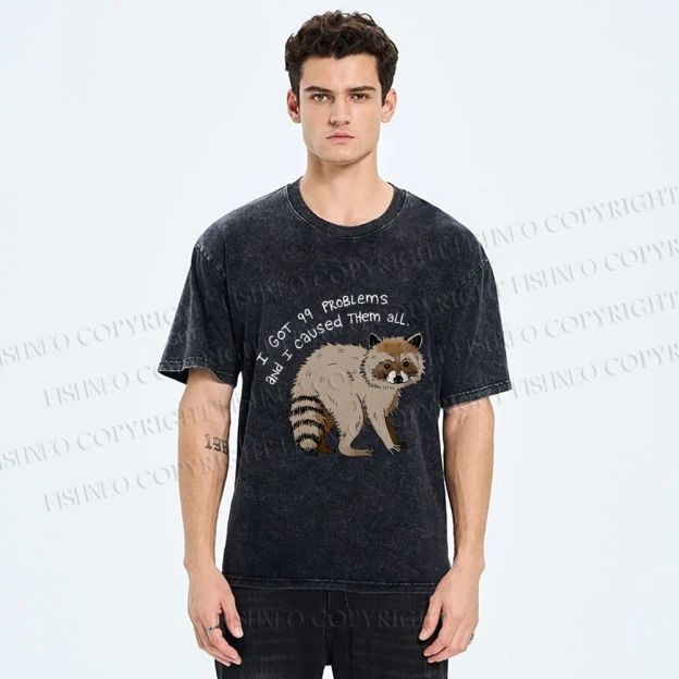 Unisex Raccoon Funny Meme Printed Washed Tee