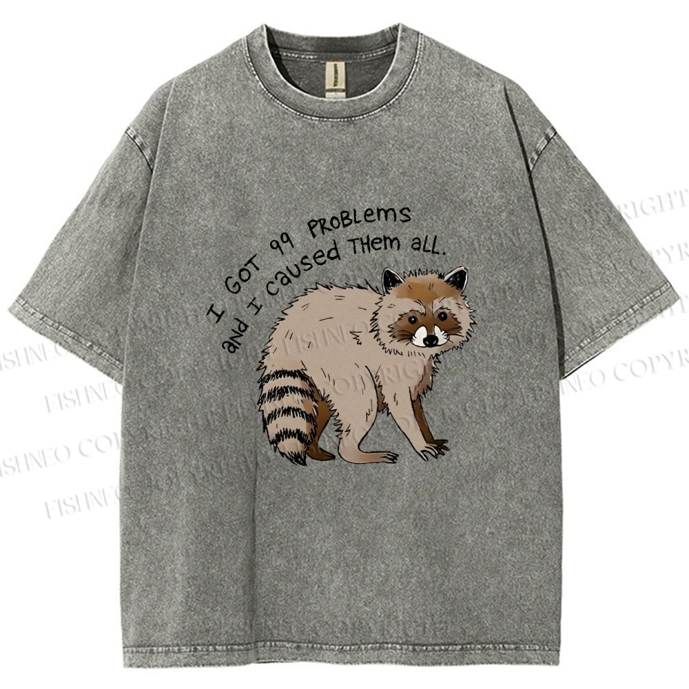 Unisex Raccoon Funny Meme Printed Washed Tee
