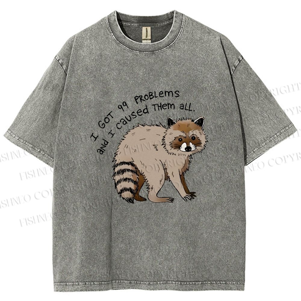 Unisex Raccoon Funny Meme Printed Washed Tee