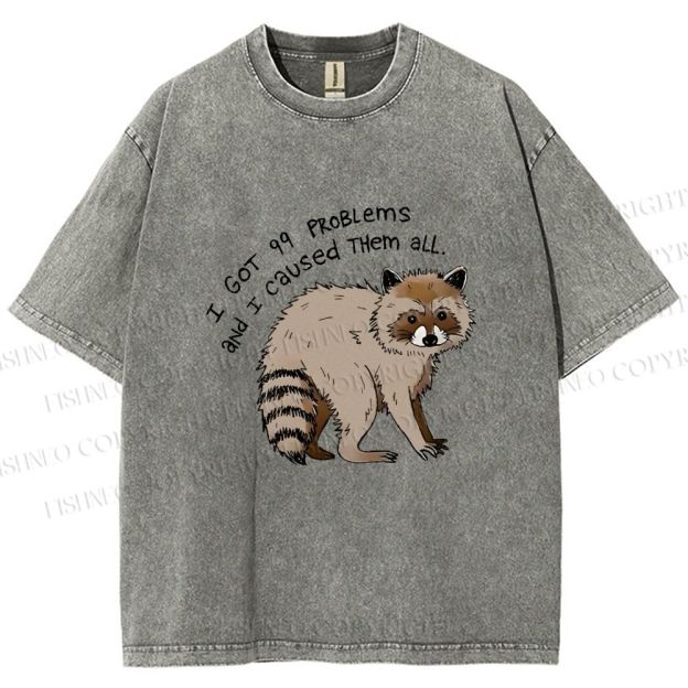 Unisex Raccoon Funny Meme Printed Washed Tee