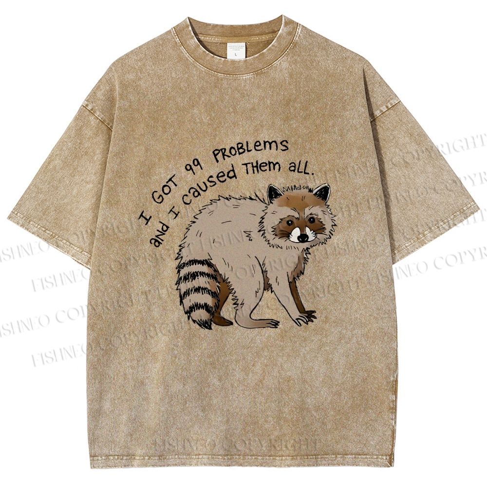 Unisex Raccoon Funny Meme Printed Washed Tee