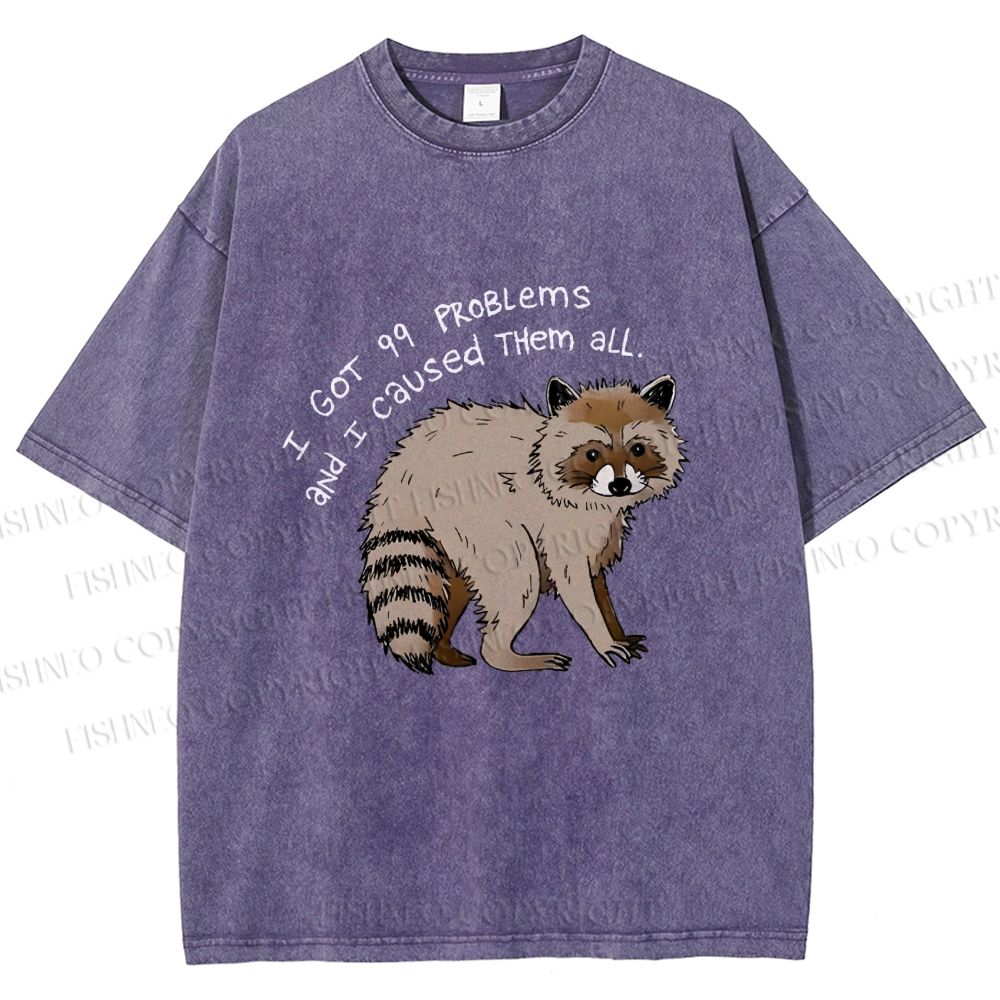 Unisex Raccoon Funny Meme Printed Washed Tee