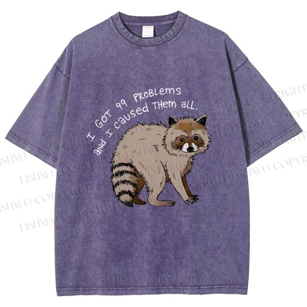 Unisex Raccoon Funny Meme Printed Washed Tee