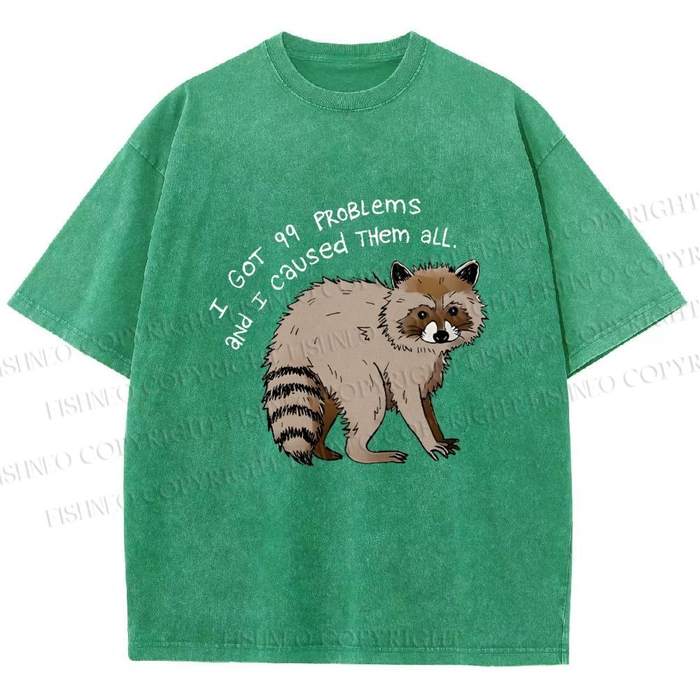 Unisex Raccoon Funny Meme Printed Washed Tee