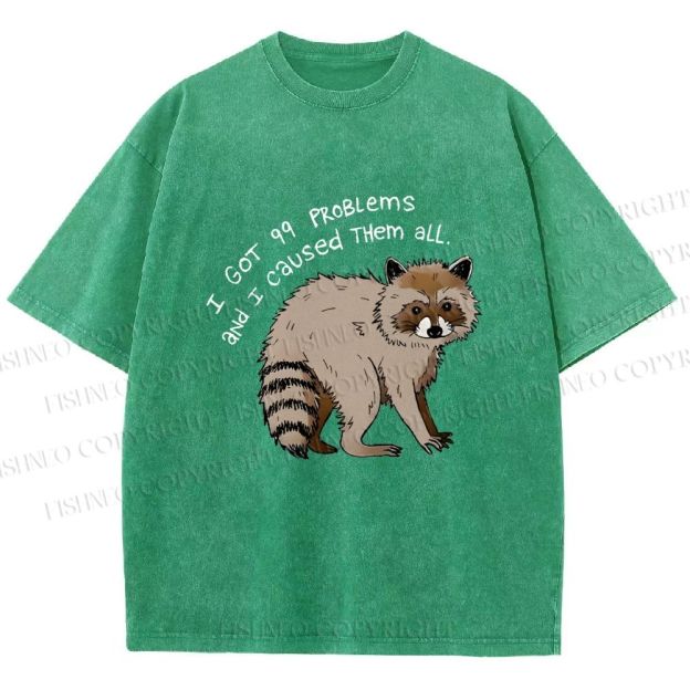 Unisex Raccoon Funny Meme Printed Washed Tee