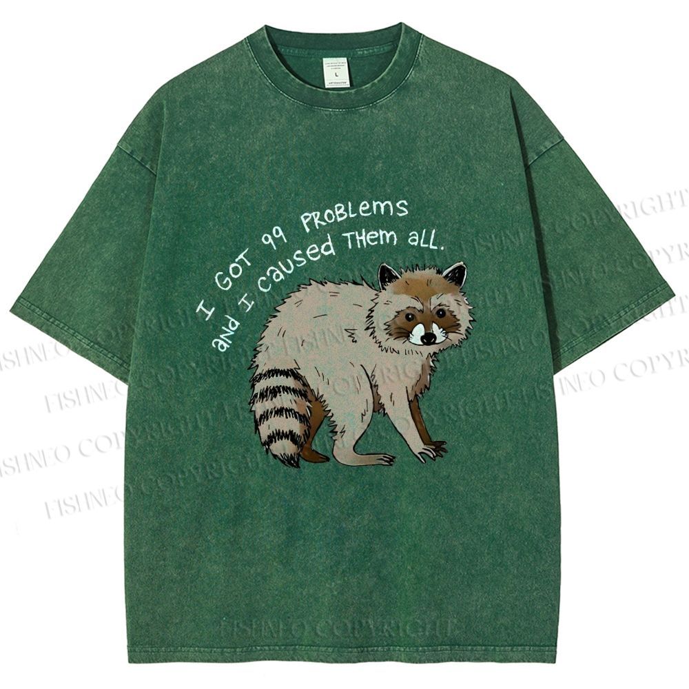 Unisex Raccoon Funny Meme Printed Washed Tee