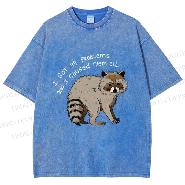 Unisex Raccoon Funny Meme Printed Washed Tee