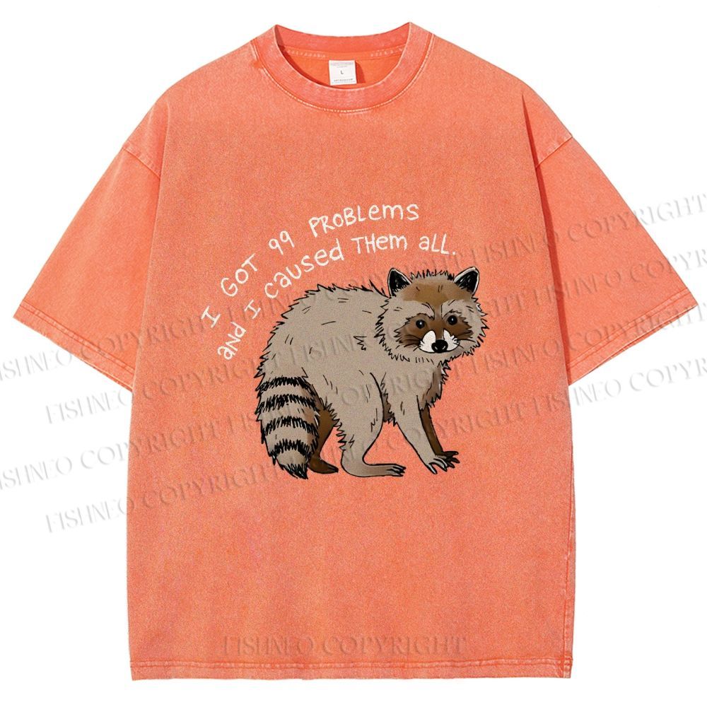 Unisex Raccoon Funny Meme Printed Washed Tee