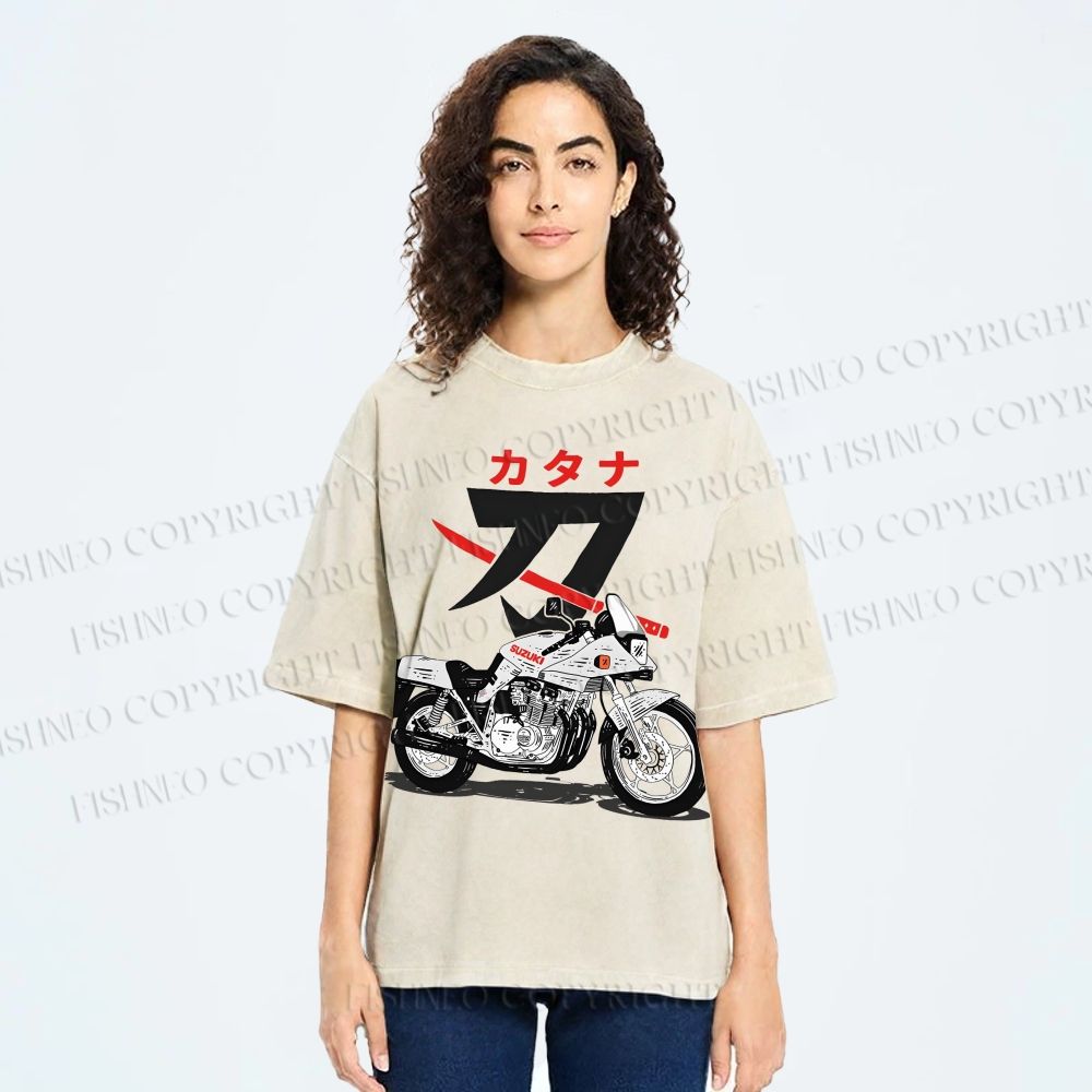 Unisex Suzuki Katana Printed Washed Tee