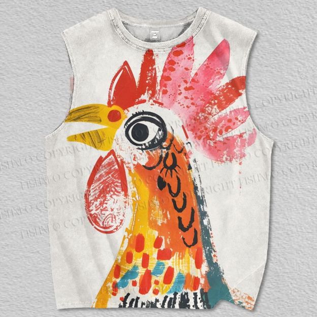 Unisex Colorful Art Rooster Printed Tank Top