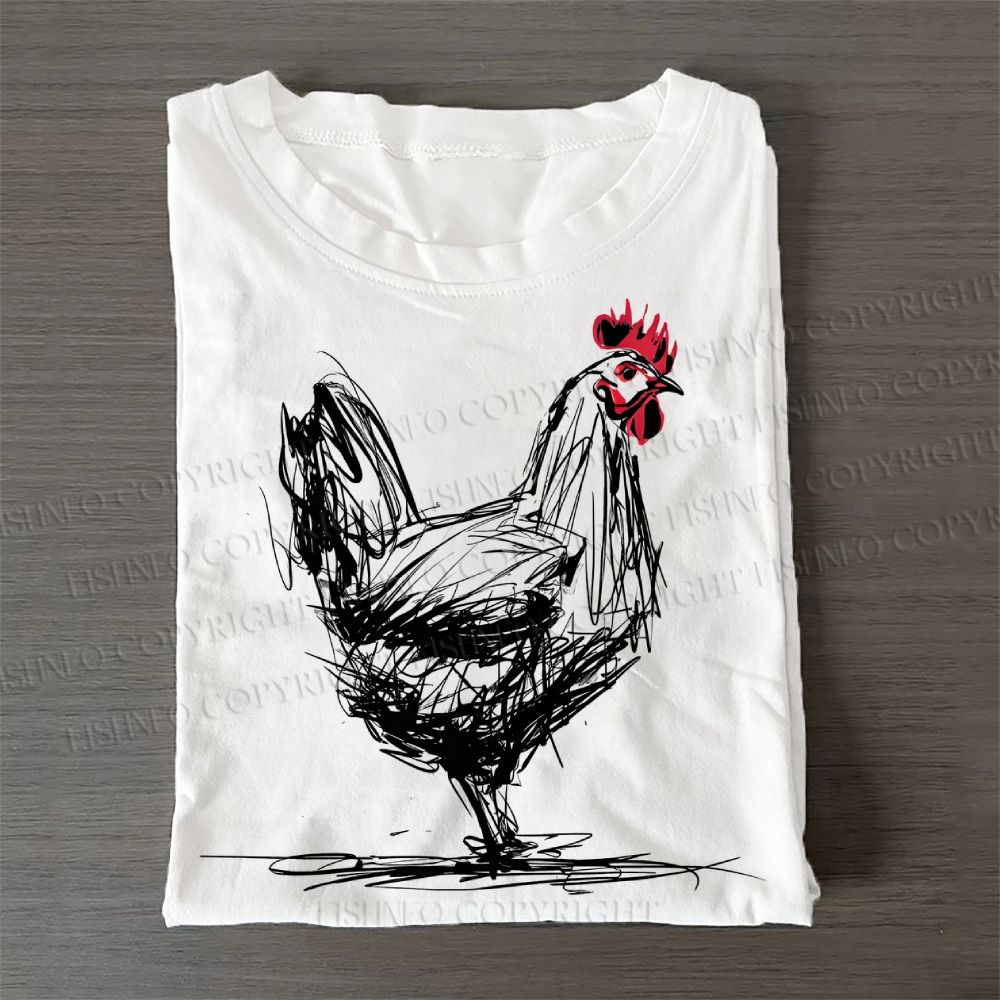 Casual Minimalist Rooster Printed Cotton T-Shirt