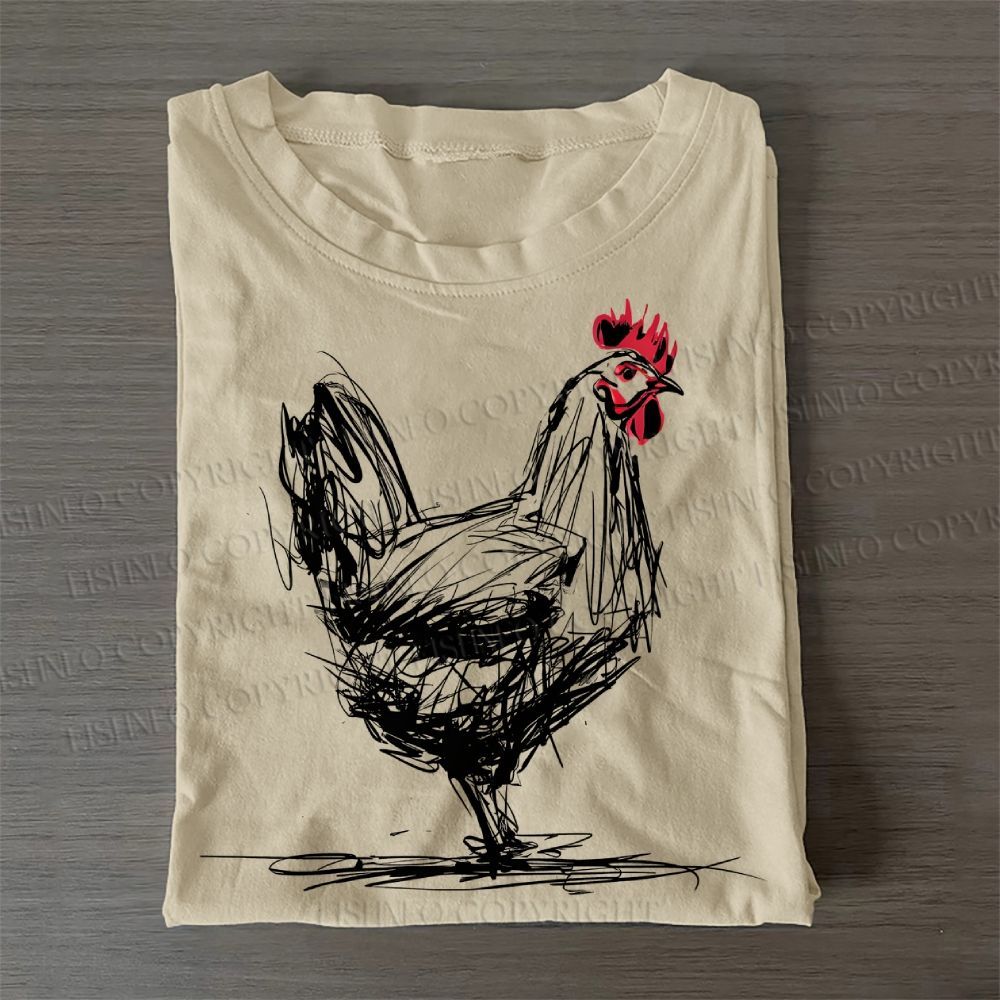 Casual Minimalist Rooster Printed Cotton T-Shirt