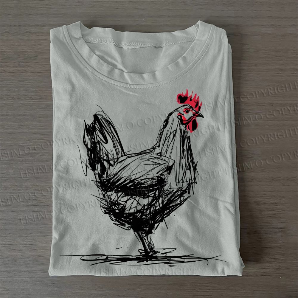 Casual Minimalist Rooster Printed Cotton T-Shirt
