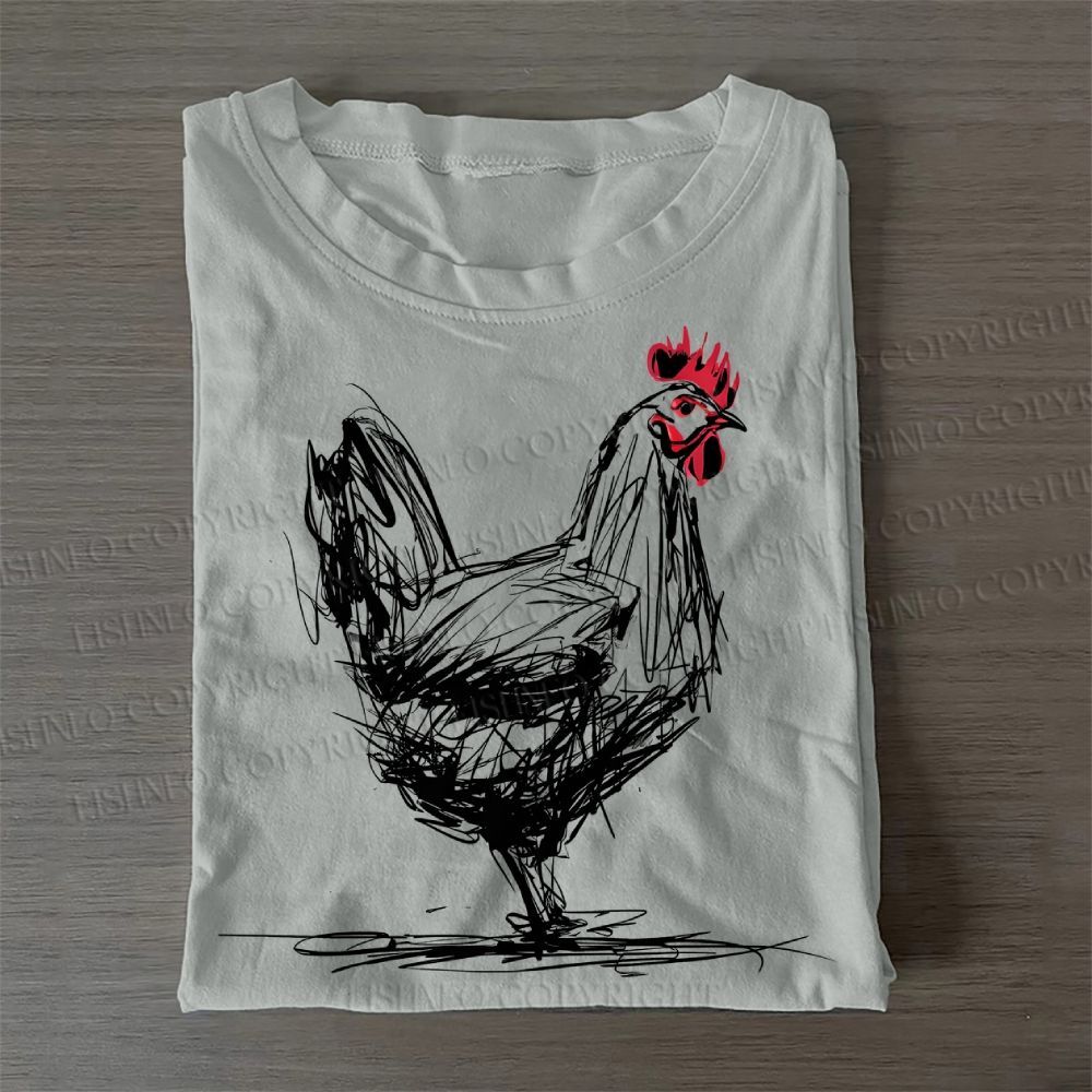 Casual Minimalist Rooster Printed Cotton T-Shirt