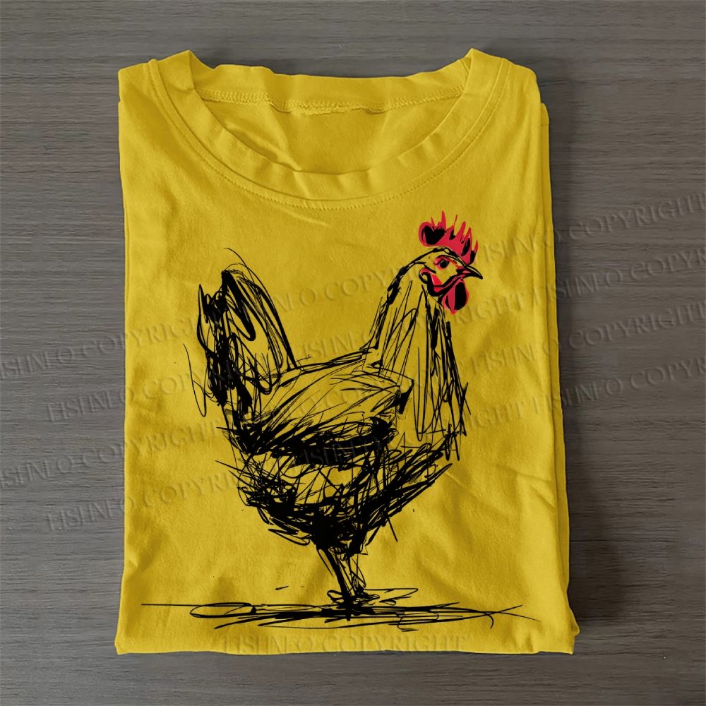 Casual Minimalist Rooster Printed Cotton T-Shirt